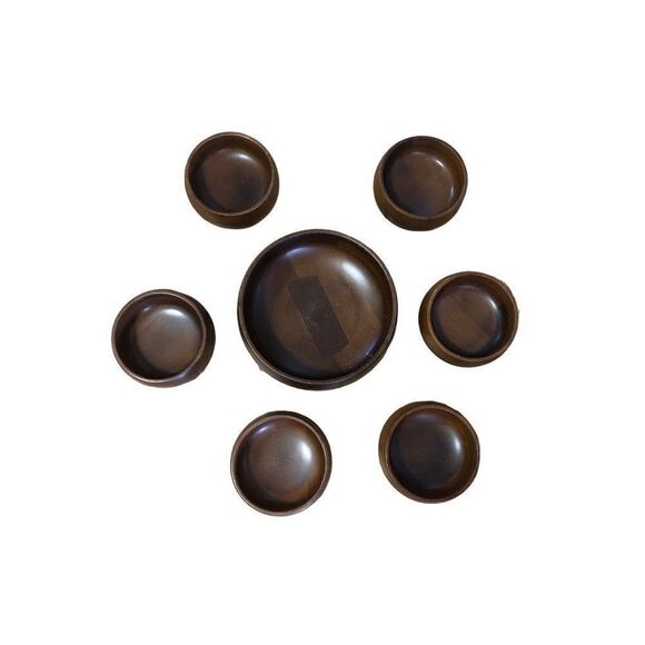 Hellerware wooden salad set serving bowl small bowls shakers salt pepper VTG - Picture 4 of 6